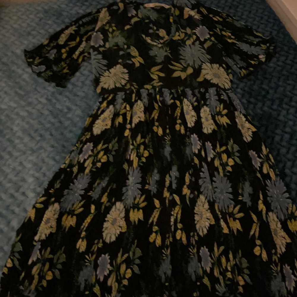 Zara floral v neck frill dress